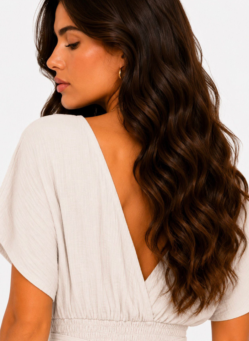 Beige women's muslin dress