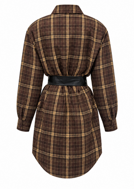 ROSA brown checkered shirt dress