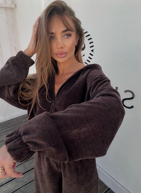 Women’s ribbed set sweatshirt and wide-leg trousers brown