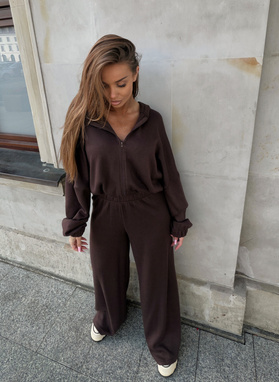 Brown, solid-color women's set with wool
