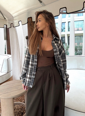 LUNA checked shirt with tie sleeves grey