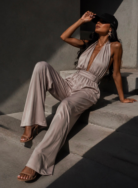 CAMILLA Beige Women's Tie-Front Jumpsuit