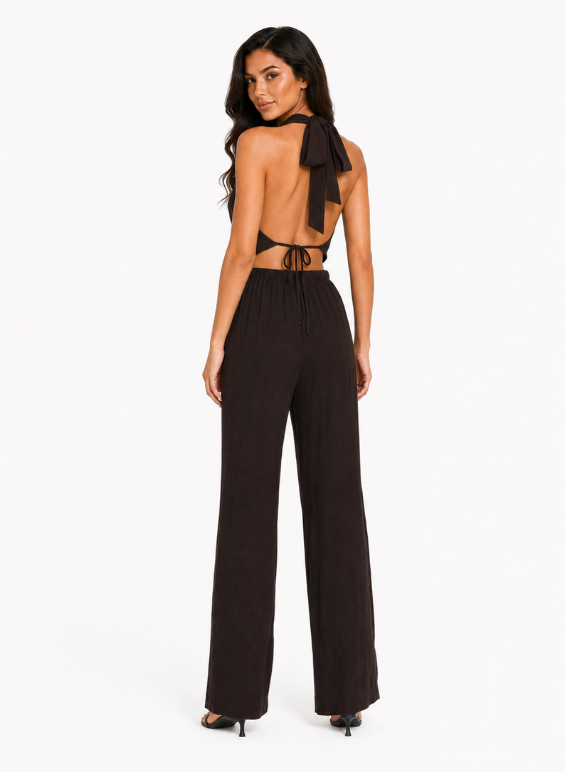 PARIS Linen Top and Pants Set, Brown