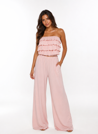 CARMEN Set: Ruffled Top and Wide-Leg Pants in Pink