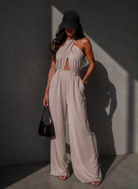 CAMILLA Beige Women's Tie-Front Jumpsuit