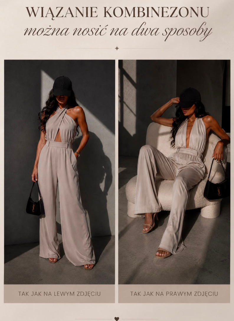 CAMILLA Beige Women's Tie-Front Jumpsuit