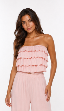 CARMEN Set: Ruffled Top and Wide-Leg Pants in Pink