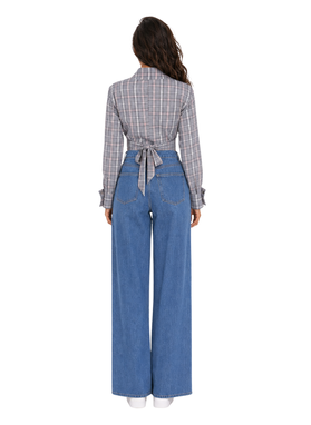 KAYA Tied-Front Shirt in Salmon Check