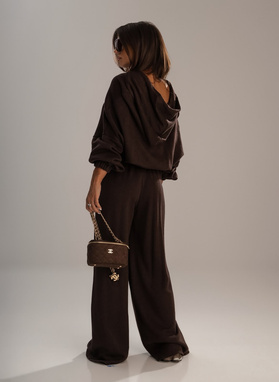 Brown, solid-color women's set with wool