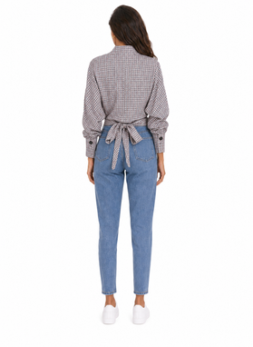 KAYA Pink Checkered Tie-Front Shirt