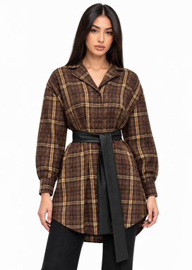 ROSA brown checkered shirt dress
