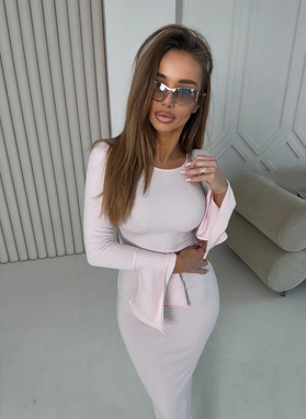 Women's Bell-Sleeve Dress in Powder Pink
