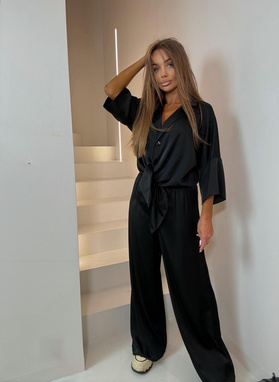 ŁUCJA Set Shirt and Wide-Leg Trousers Black
