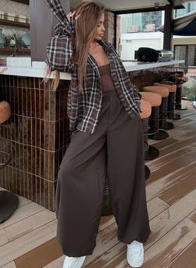  Brown plaid shirt with tied sleeves LUNA