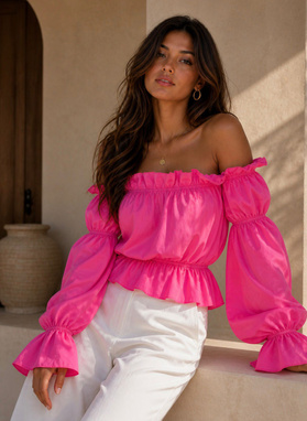 MARBELA off-the-shoulder blouse in fuchsia
