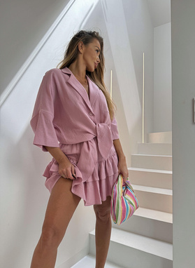ŁUCJA Muslin Set with Ruffles, Pink