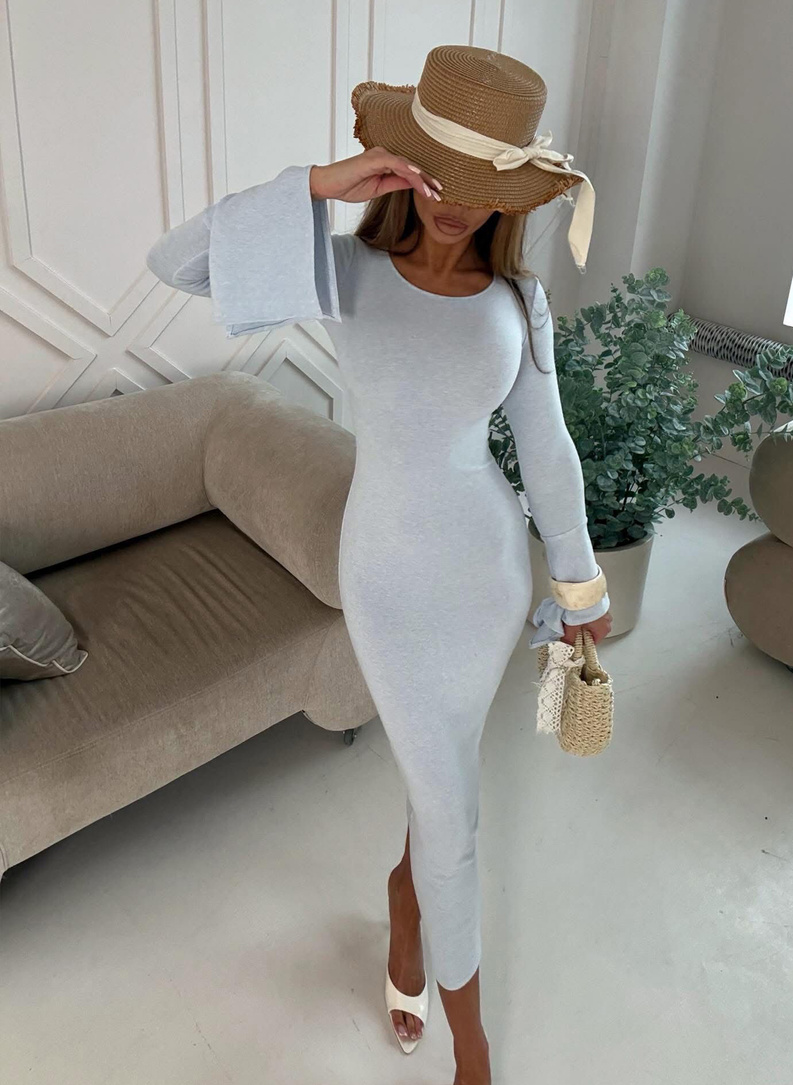Women's Light Blue Bell-Sleeve Dress