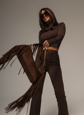 GLORIA Set: Brown Blouse and Bell-Bottom Leggings