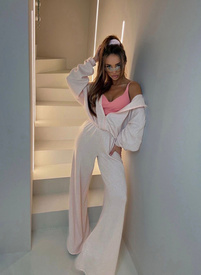 A light pink, solid-color women's set with wool