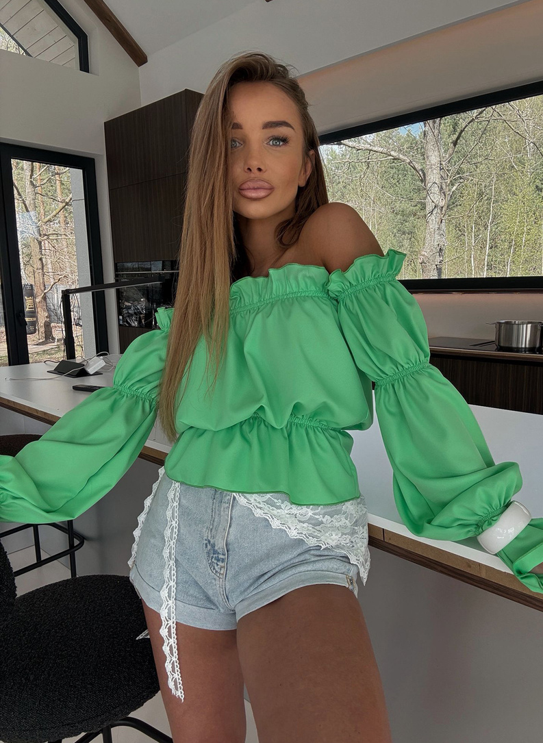 MARBELA Green Off-the-Shoulder Blouse