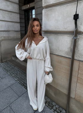 A light beige, solid-color women's set with wool