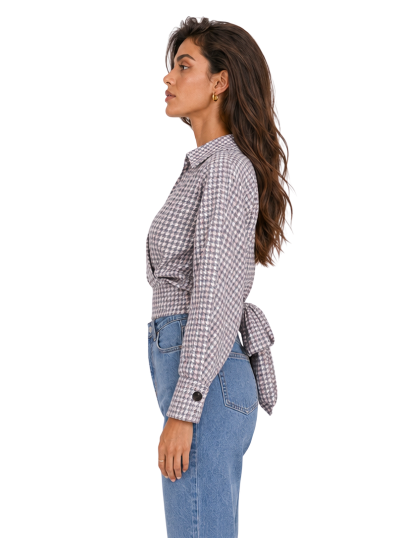 KAYA Pink Checkered Tie-Front Shirt