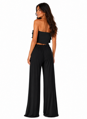 CARMEN Set: Ruffled Top and Wide-Leg Pants, Black