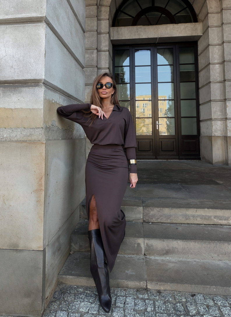 MIA long polo dress brown
