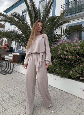 Komplet FLOW bluza i szerokie spodnie średni beż