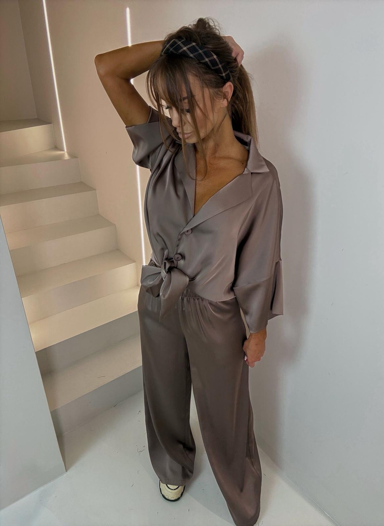 ŁUCJA Set shirt and wide-leg trousers mocha