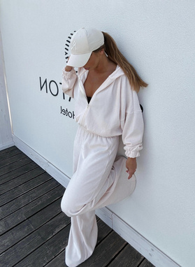 Women’s Ribbed Set Sweatshirt and Wide-Leg Trousers ecru