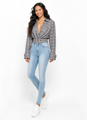 KAYA Checkered Tie-Front Shirt