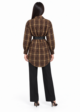  ROSA brown checkered shirt dress