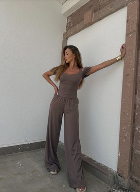 Phuket blouse and wide-leg pants set in mocha