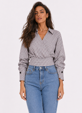 KAYA Pink Checkered Tie-Front Shirt
