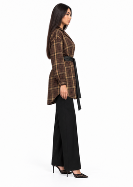  ROSA brown checkered shirt dress