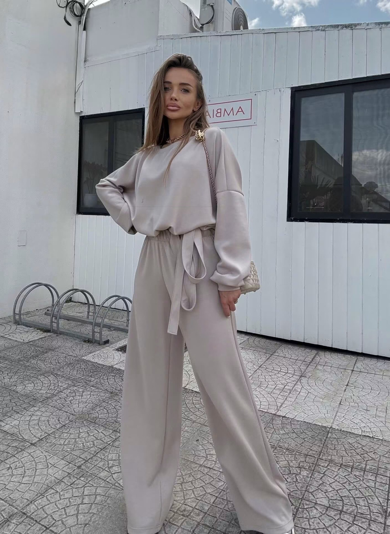 Komplet FLOW bluza i szerokie spodnie średni beż