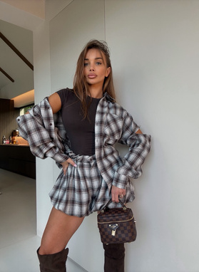 ALICANTE set, checked shirt and shorts, grey