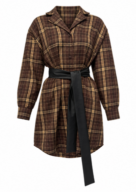  ROSA brown checkered shirt dress
