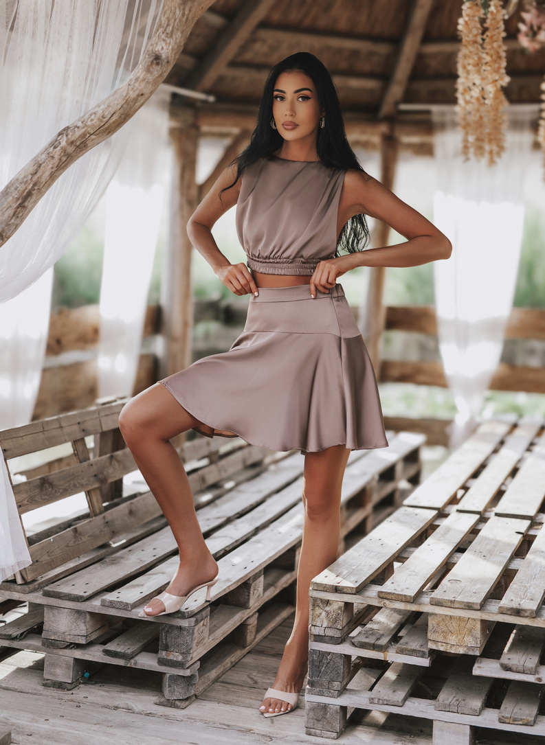 BLANKA Mocca Blouse and Skirt Set