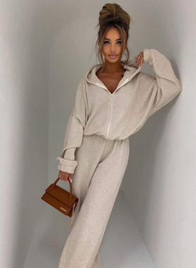 A light beige, solid-color women's set with wool