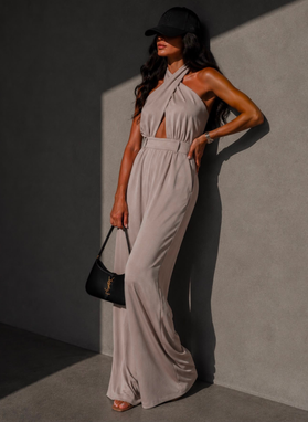 CAMILLA Beige Women's Tie-Front Jumpsuit