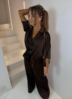 ŁUCJA Set shirt and wide-leg trousers brown