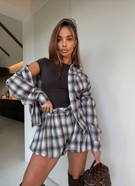 ALICANTE set, checked shirt and shorts, grey