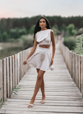 BLANKA Beige Blouse and Skirt Set