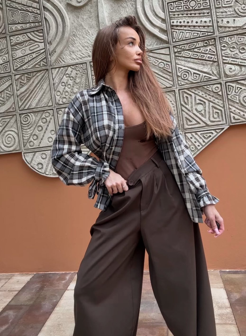 LUNA checked shirt with tie sleeves grey