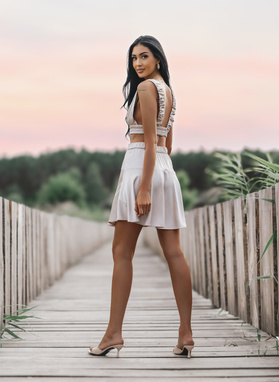 BLANKA Beige Blouse and Skirt Set