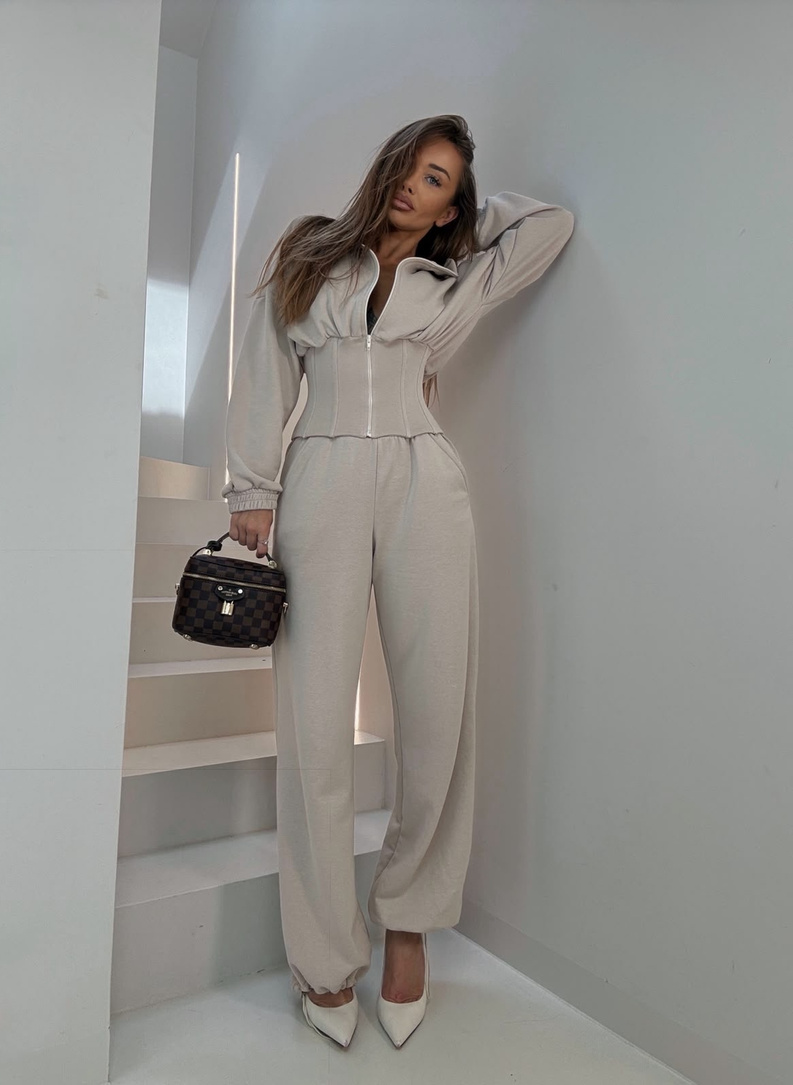 SOFIA tracksuit set with corset-style sweatshirt and trousers in beige