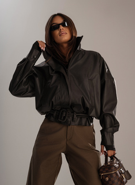 STAMBUŁ Women's Jacket, Black Faux Leather