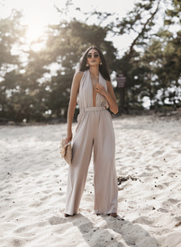 CAMILLA Beige Women's Tie-Front Jumpsuit